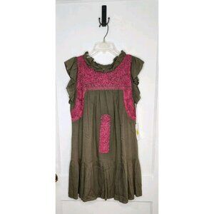 J Marie NWT Women’s Rayna Green Pink Ruffle Embroidered Mini Dress Size XS